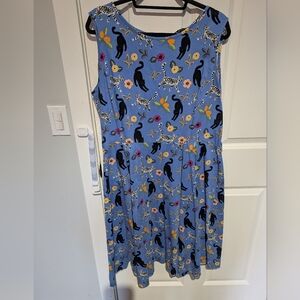 Blue Cat Print Dress UK 22 retro pinup